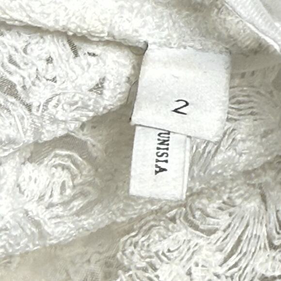 SANDRO Esperance Blouse Top Sz M NEW $280 White Sheer w Lace Puffed Short Sleeve - Picture 6 of 10